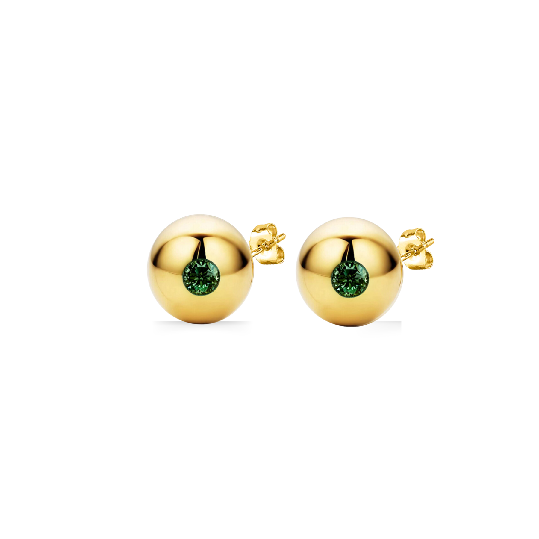 Modern Edge Green Tourmaline Ball Stud Earrings