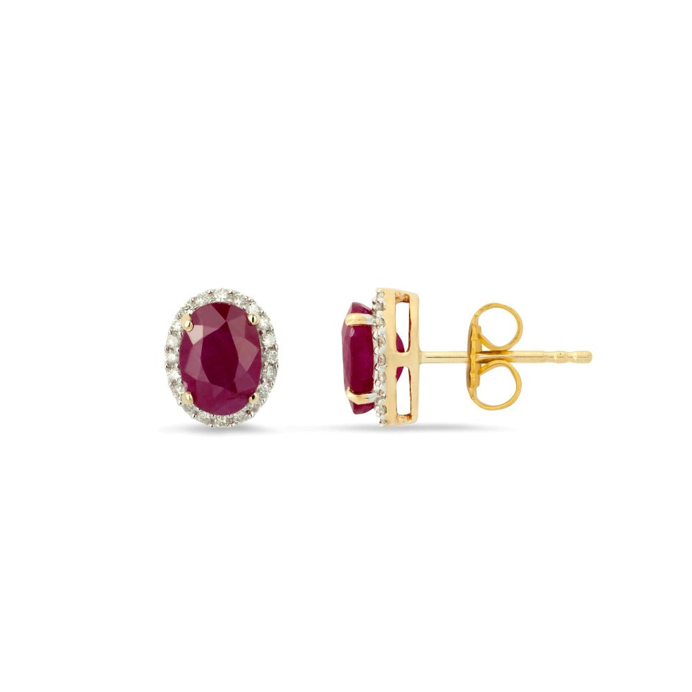 Forever Classic Ruby & Diamonds Oval Stud Earrings