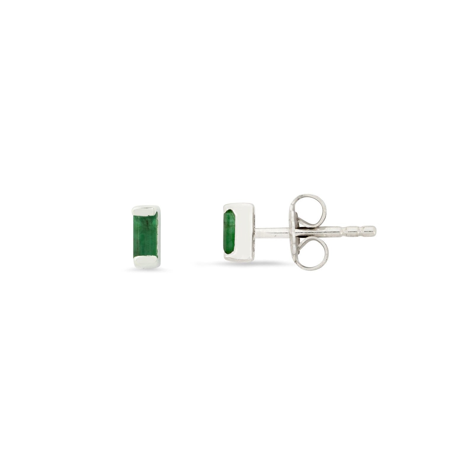 Unisex Petite Baguette Sakota Emerald Stud Earrings