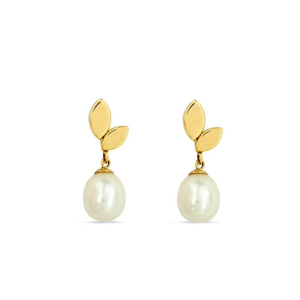 Demeter's Hope Leaf Pearl Drop Earrings