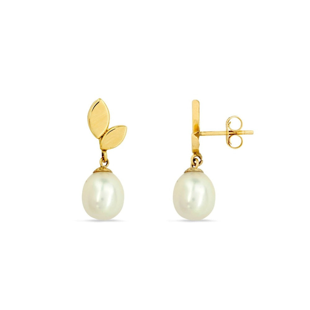 Demeter's Hope Leaf Pearl Drop Earrings