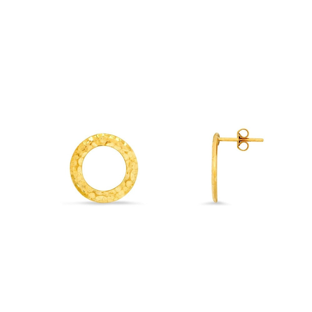 Modern Edge Hammered Loop Gold Stud Earrings