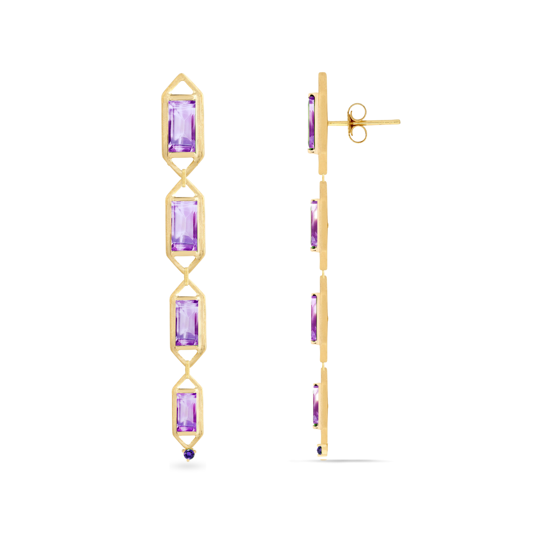 Modern Edge Rose De France & African Amethyst Cocktail Drop Earrings