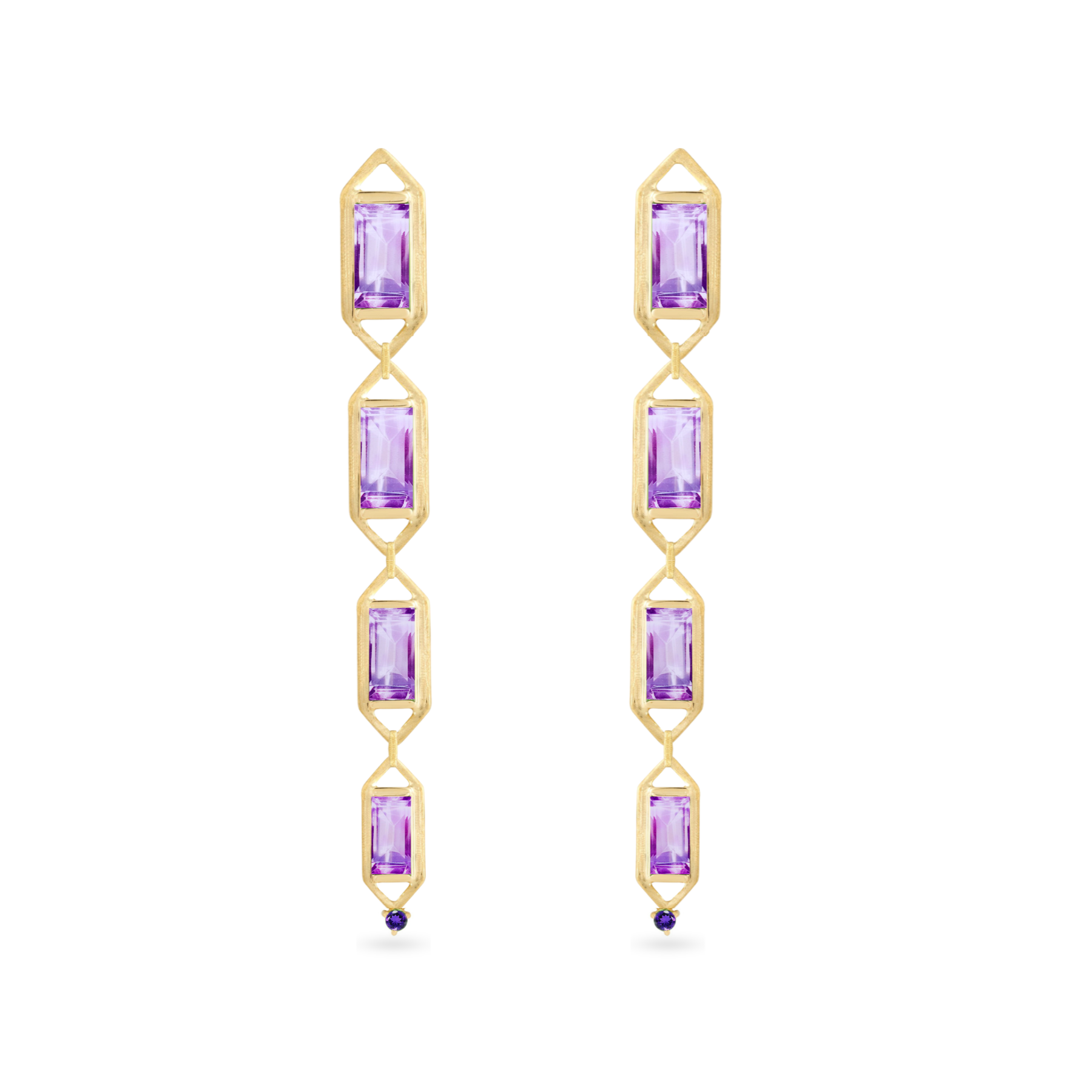 Modern Edge Rose De France & African Amethyst Cocktail 18ct Gold Drop Earrings