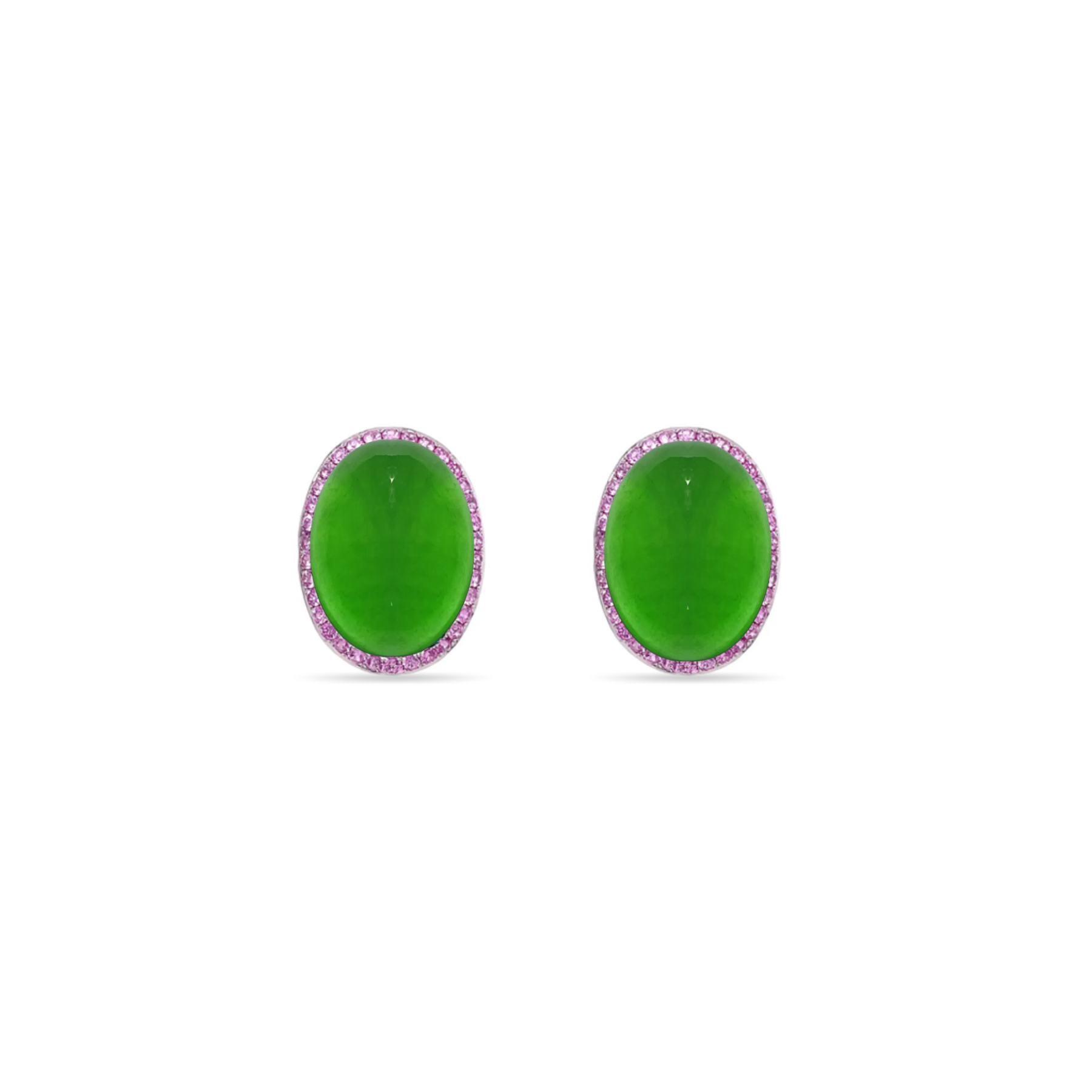 Forever Classic Pink Sapphire & Jade Oval Stud Earrings