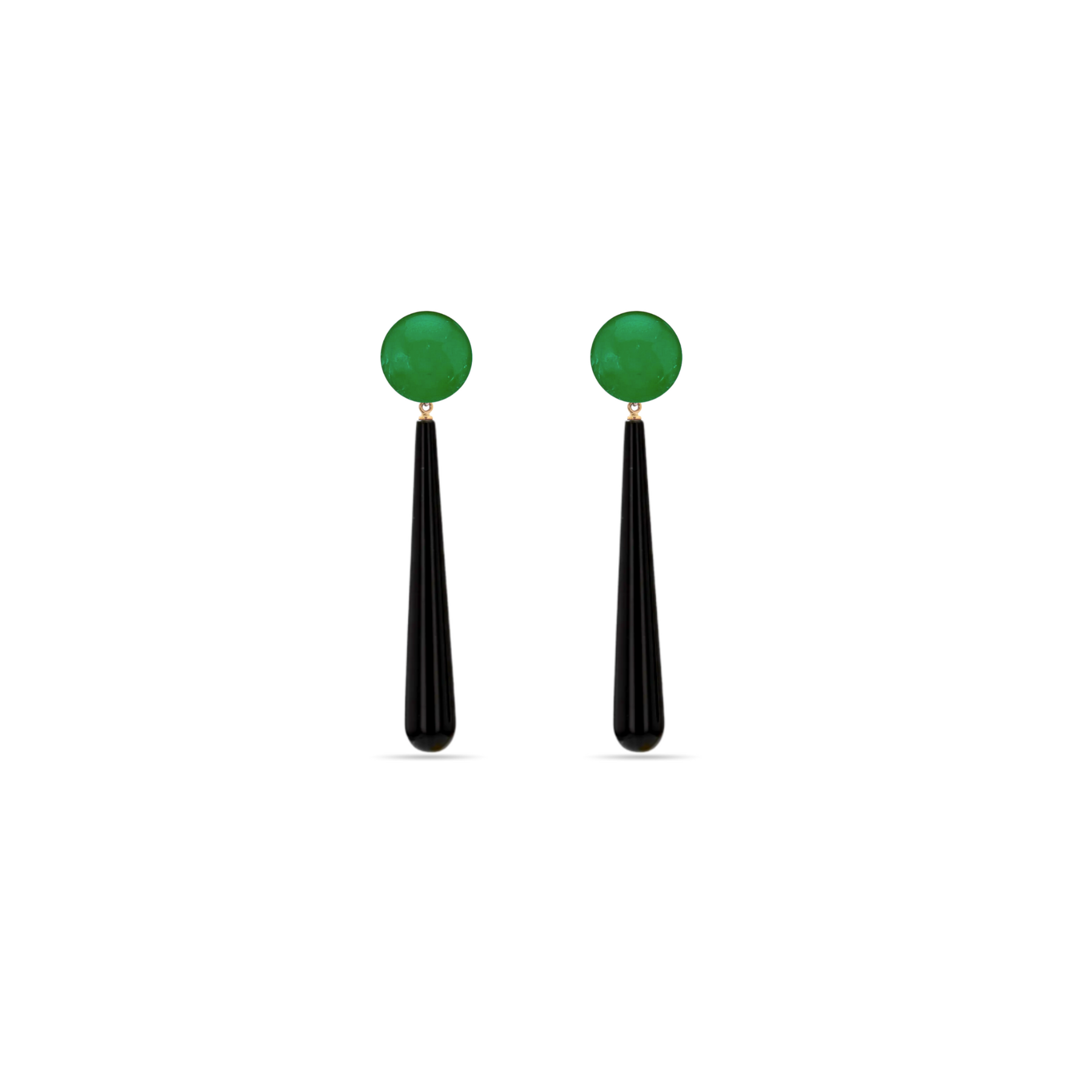 Margoret Green Jade & Onyx Gold Drop Earrings