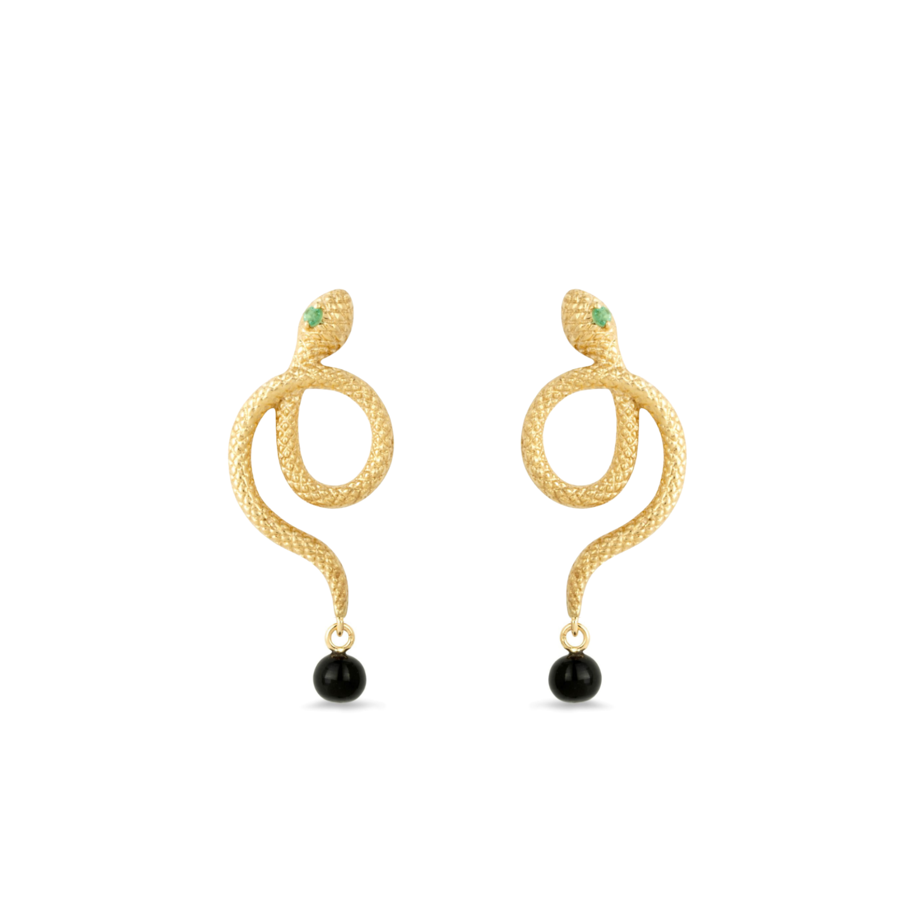 Sarpe Zambian Emerald & Onyx Snake Drop Earrings