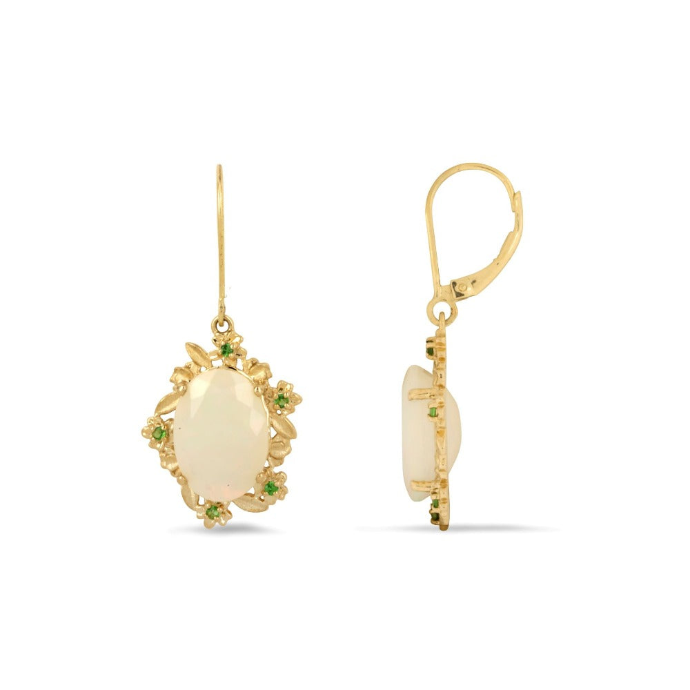 Demeter's Romance Ethiopian Opal & Tsavorite Floral Drop Earrings