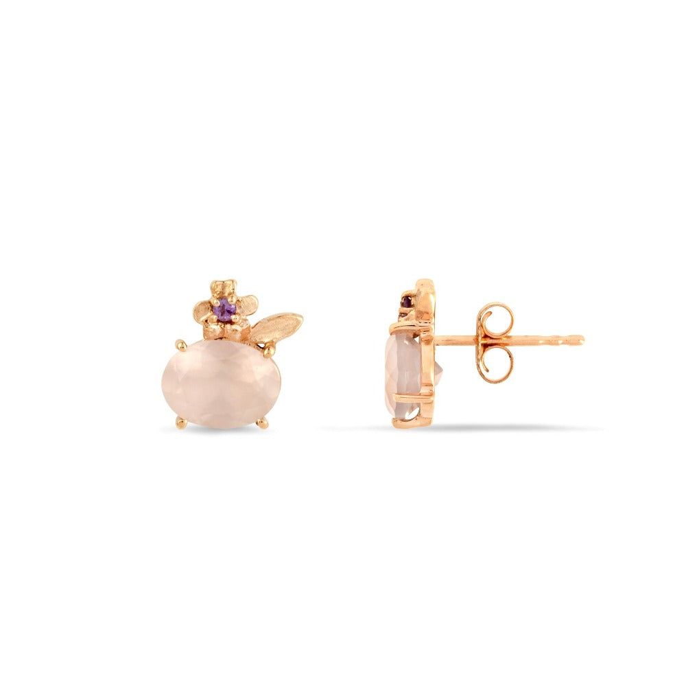 Demeter's Sympathy Rose Quartz & African Amethyst Floral Stud Earrings