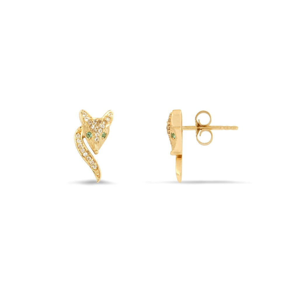 Vulpes Zambian Emerald & Topaz Fox Stud Earrings