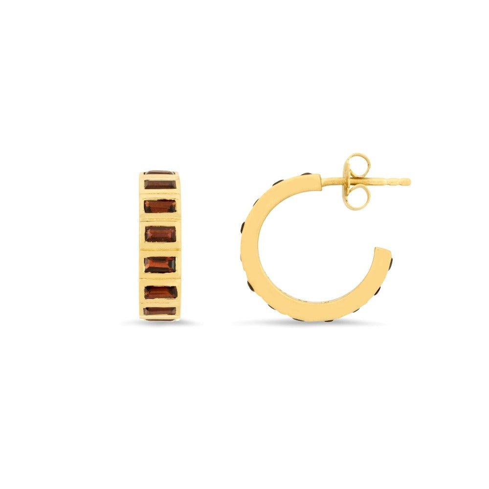 Margot Fox Jewellery | CEO's Deco Baguette Garnet Hoop Earrings In Gold Plated Silver