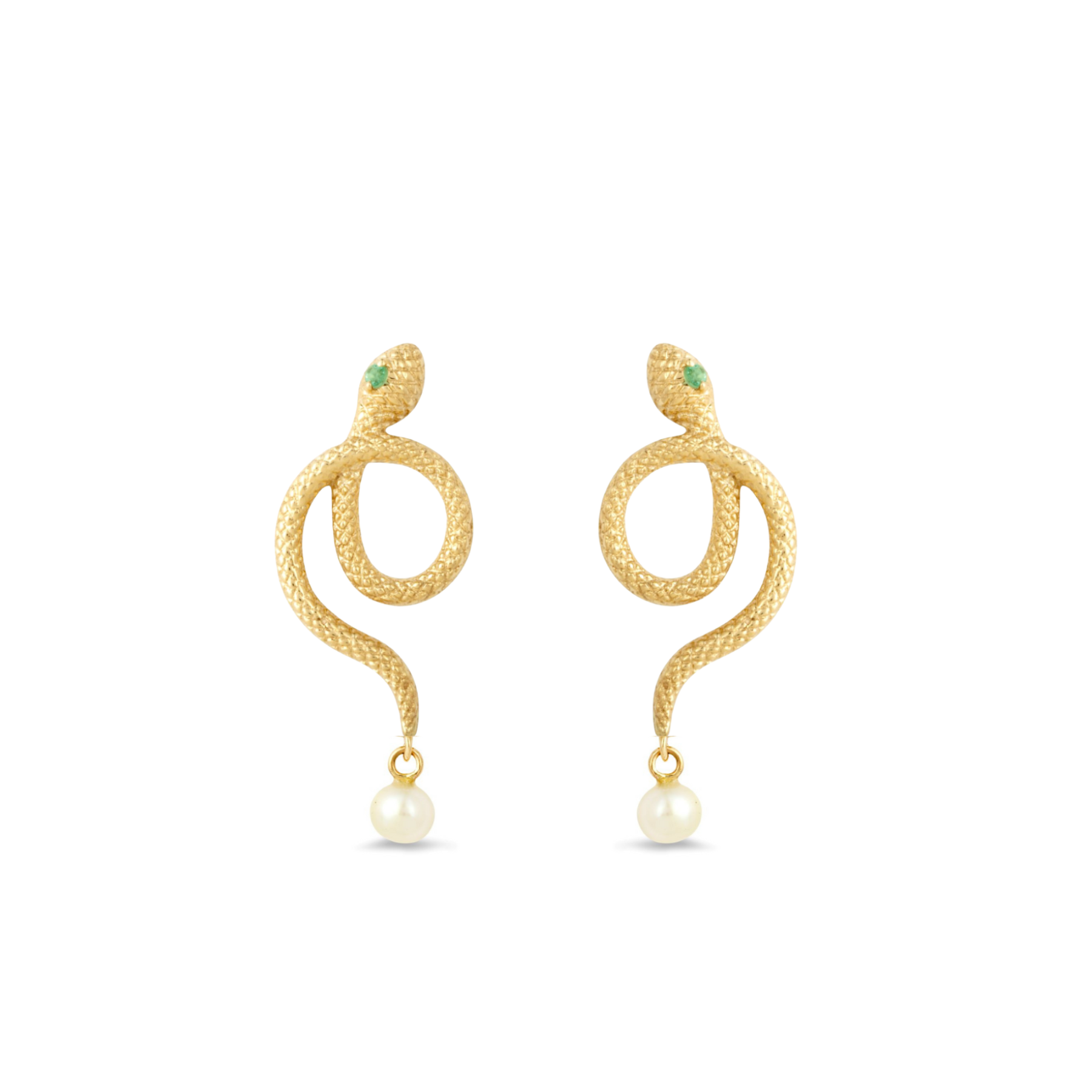 Sarpe Zambian Emerald & Pearl Snake Drop Earrings