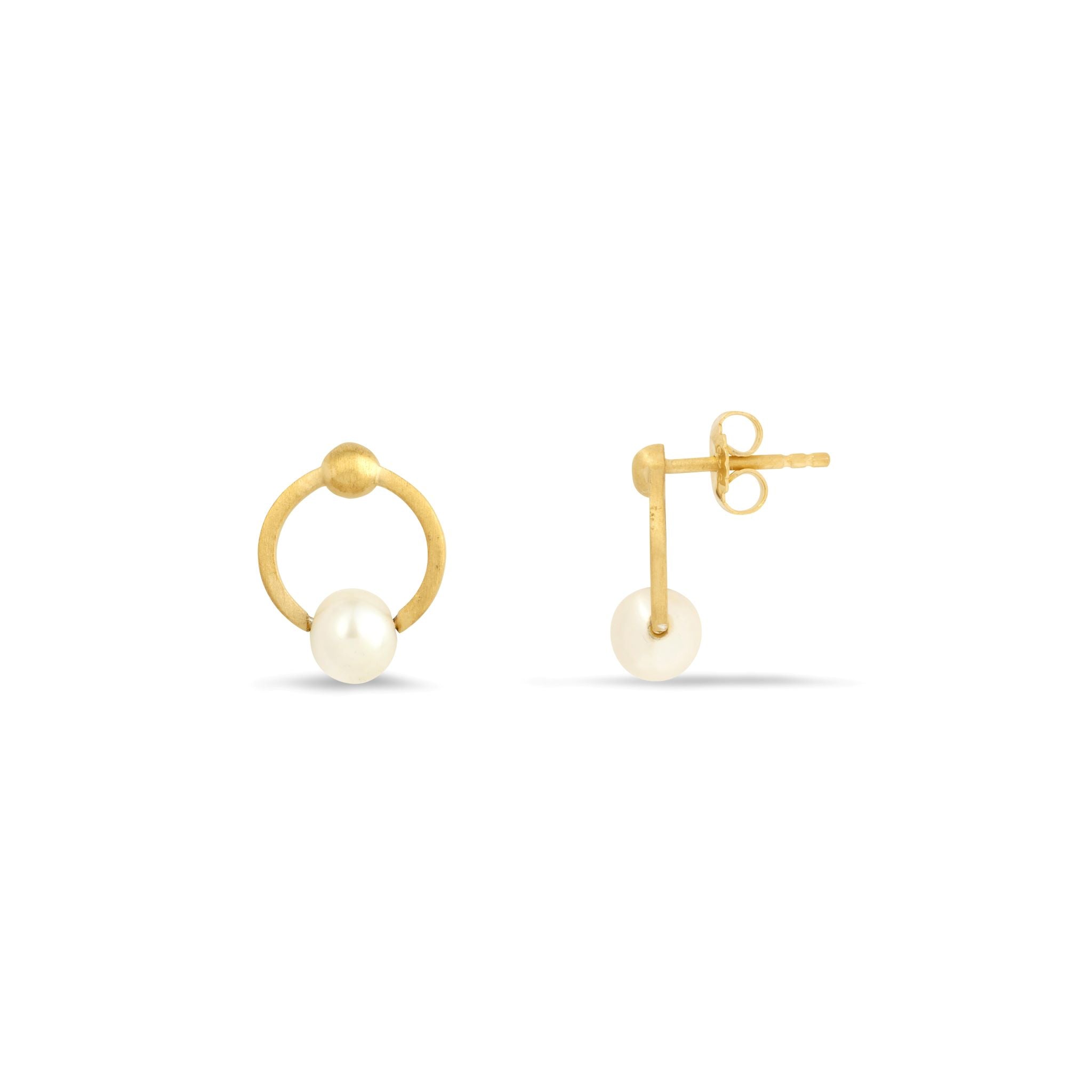 Modern Edge Pearl Bead Hoop Stud Earrings