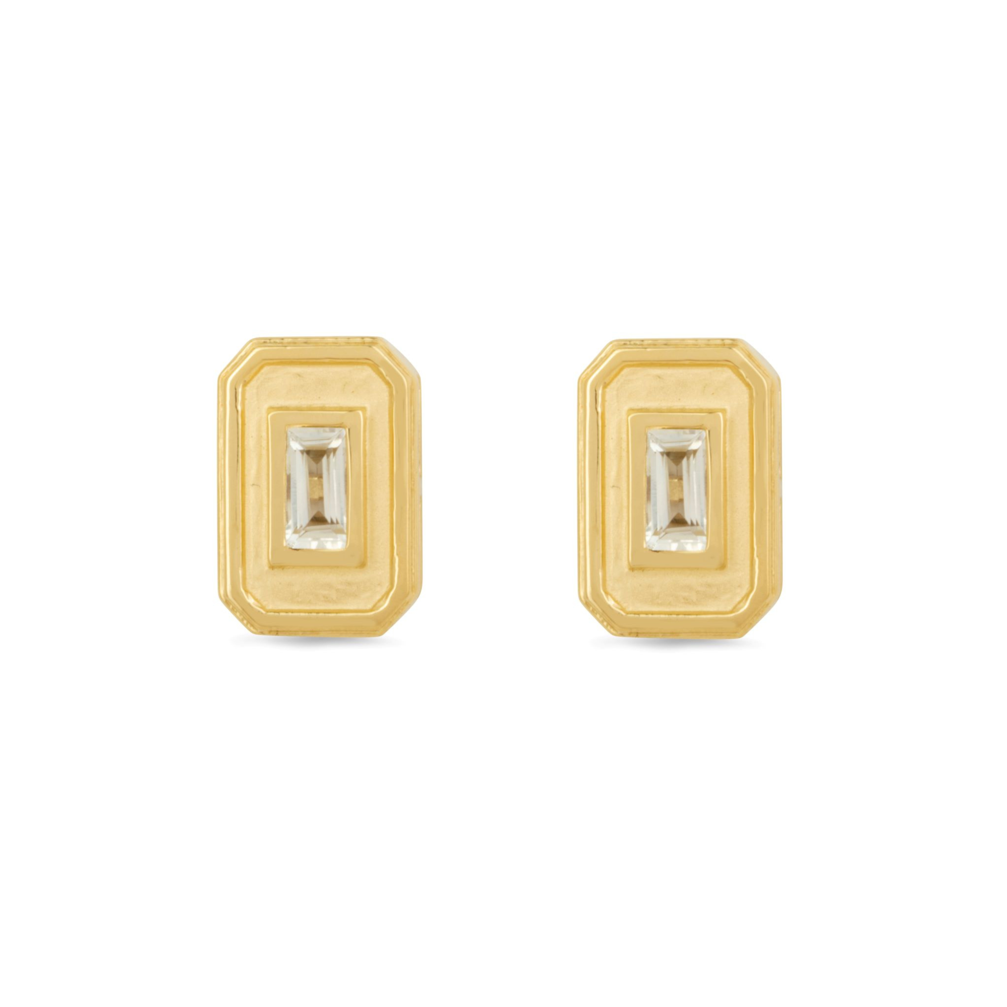 CEO's Deco Baguette White Topaz Stud Earrings